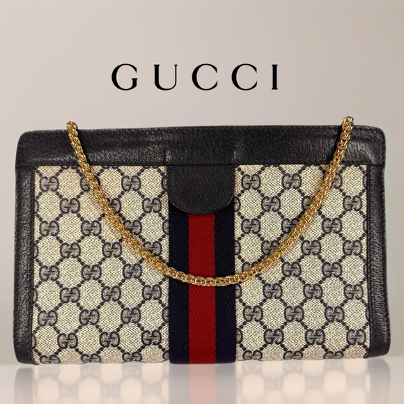 Gucci Ophidia GG Supreme Monogram Clutch/Crossbody – Navy Blue – Vintage - Picture 1 of 13
